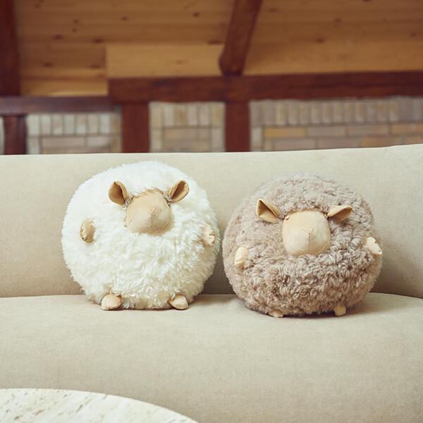 Cute Sheep Round Cushion &Oslash; 26 cm, white/beige, NATURES Collection