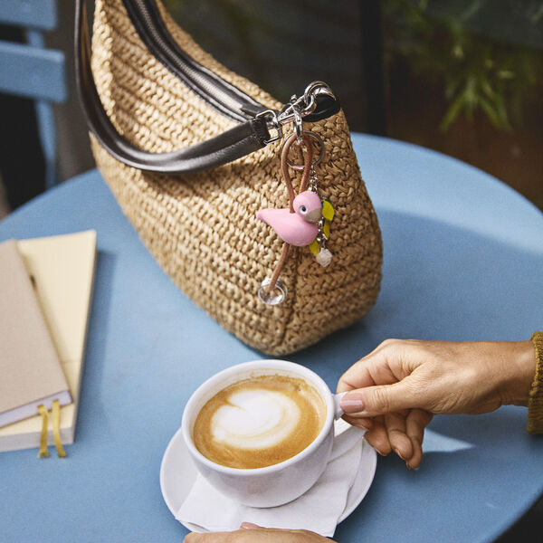 F&aring;gel nyckelring med naturl&auml;der, rosa, Kay Bojesen Denmark
