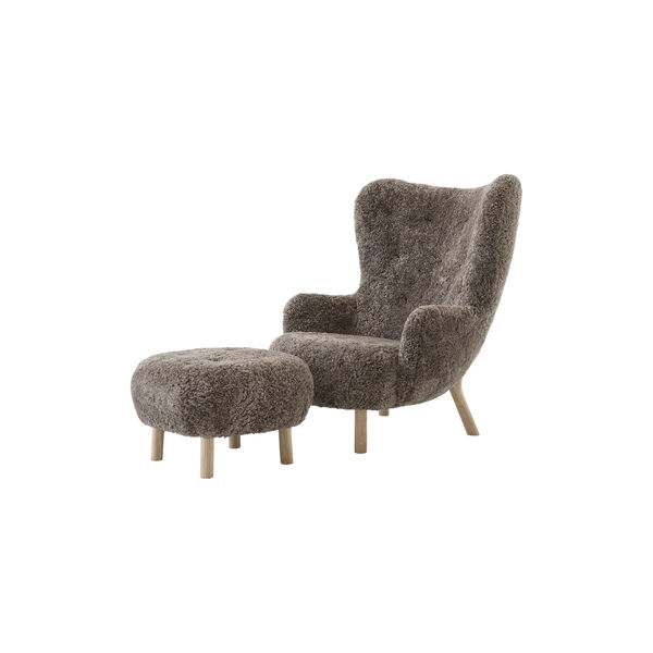 Petra VB3 Lounge Chair and ATD1 Pouf, Sheepskin Sahara/oiled oak, &Tradition
