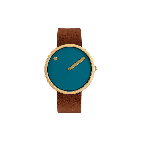 PICTO armbandsur, dusty blue/matt gold/chocolate brown, Picto