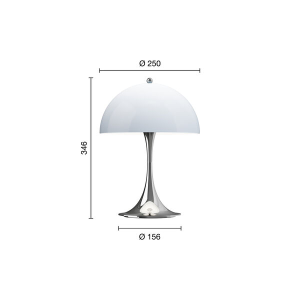 Panthella 250 Portable Table Lamp, chrome opal blue grey, Louis Poulsen
