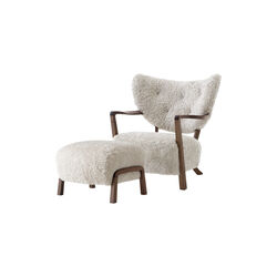 Wulff ATD2 Lounge Chair and ATD3 Pouf, Sheepskin moonlight/oiled walnut Wulff ATD2 Lounge Chair and ATD3 Pouf, Sheepskin moonlight/oiled walnut, &Tradition