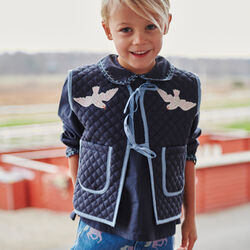 Checkered Quilted Vest w. Embroirdey, brown/blue check comb., Copenhagen Colors Organics