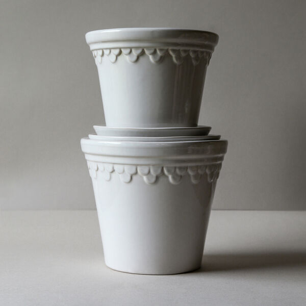 Københavner GLAZED kruka med fat, mineral white, Bergs Potter