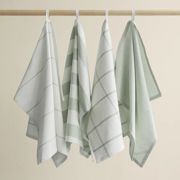 TAULO Striped Tea towel set of 2, white/desert sage, Blomus