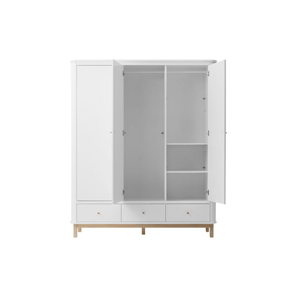 Wood Wardrobe 3 Doors, white/oak, Oliver Furniture