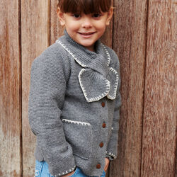 Lambswool Cardigan w. Collar, dark grey/cream comb., Copenhagen Colors Organics
