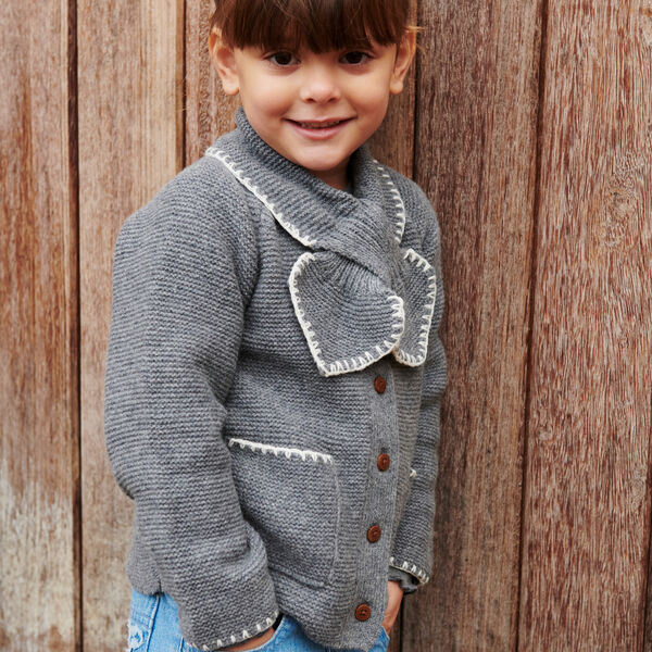 Lambswool Cardigan w. Collar, dark grey/cream comb., Copenhagen Colors Organics