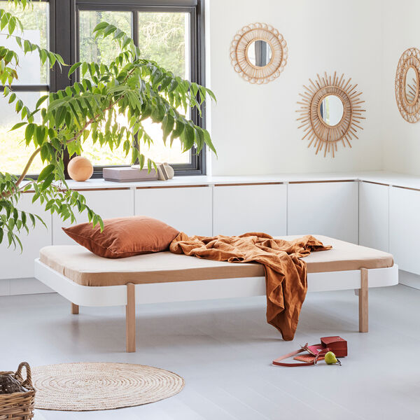 Wood Lounger Bed 90 cm, white/oak, Oliver Furniture