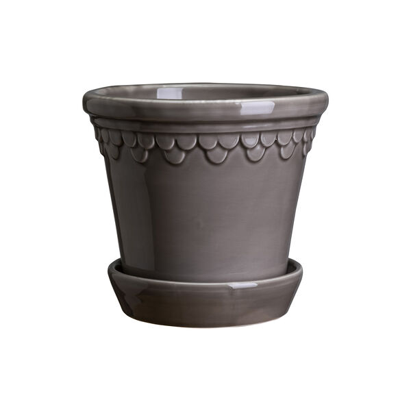 Københavner GLAZED kruka med fat, pearl grey, Bergs Potter
