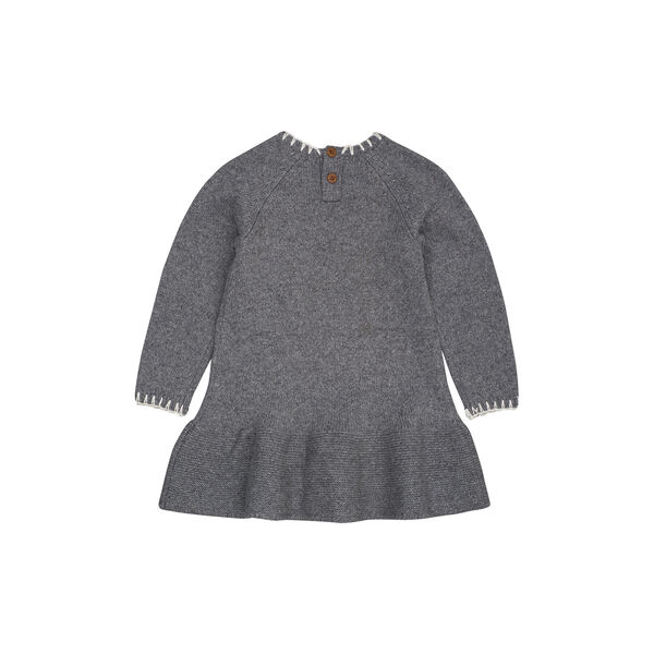 Lambswool Dress w. Bow, dark grey/cream comb. Lambswool Dress w. Bow, dark grey/cream comb., Copenhagen Colors Organics