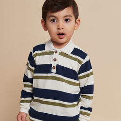 Striped Pique Polo w. LS, green combi Striped Pique Polo w. LS, green combi, Copenhagen Colors Organics