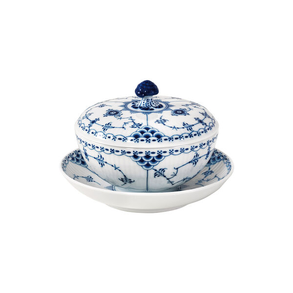 Blue Fluted Half Lace sk&aring;l med lock och fat 30 cl, Royal Copenhagen