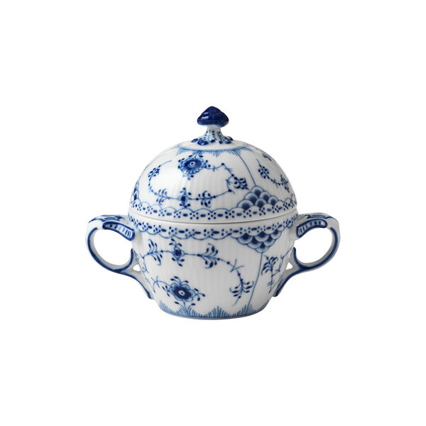 Blue Fluted Half Lace sockerskål med lock 20 cl, Royal Copenhagen