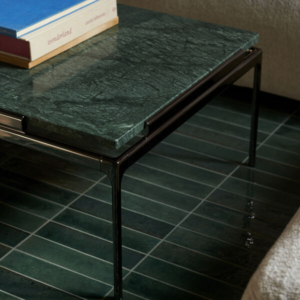 Sett LN12 Coffee Table, verde guatemala marble/dark chrome, &Tradition