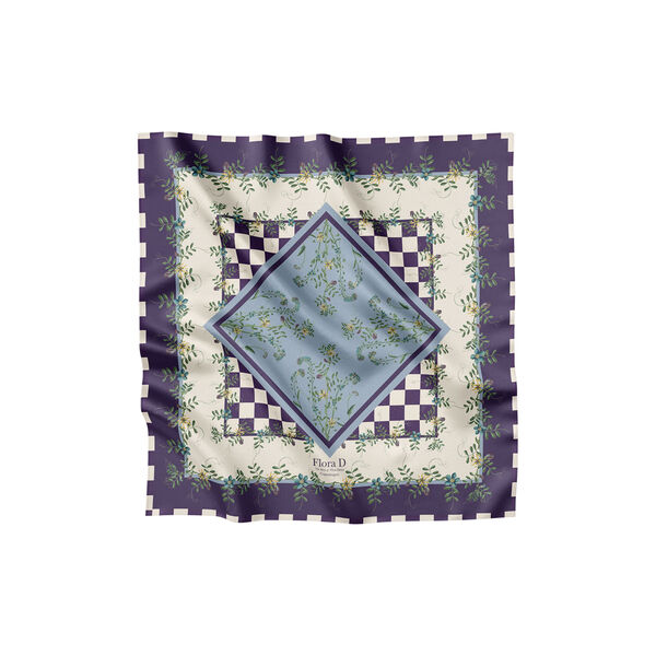 Purple Flower Dot Checker sidenscarf, Flora Danica Denmark