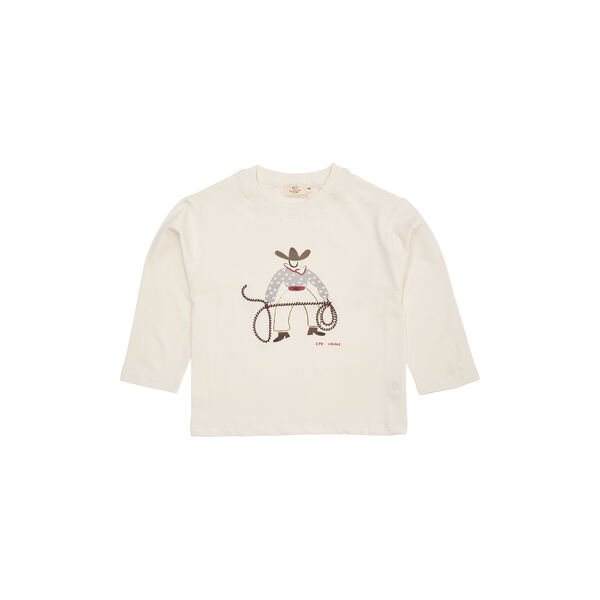 LS T-Shirt w. Cowboy Print & Embroidery, cream, Copenhagen Colors Organics