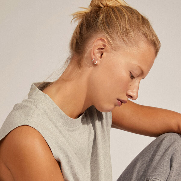 EDDY recycled organic shaped mini huggie hoops, silver-plated, Pilgrim