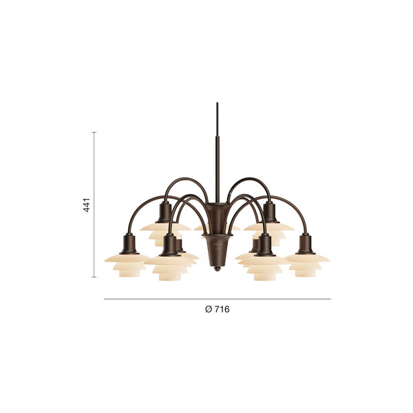 PH 1/1 Chandelier Centenary Edition 9-Armed, aged brass/dusty terracotta, Louis Poulsen
