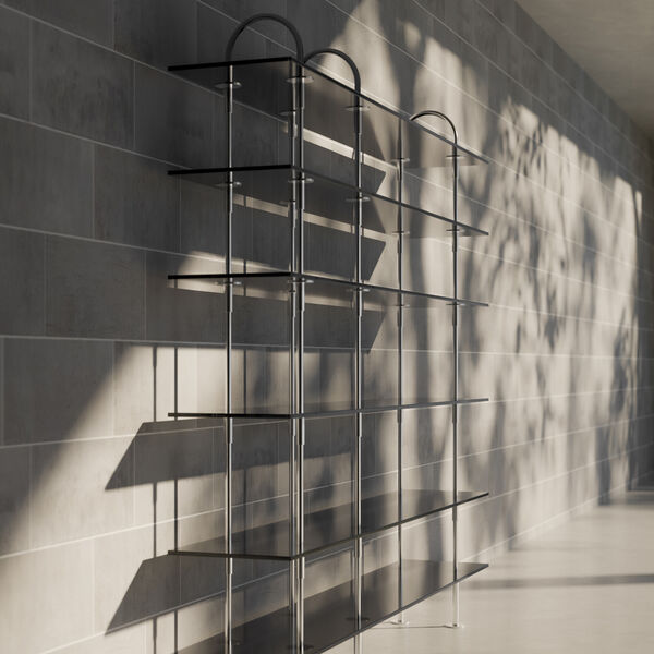 Keen Shelving, steel/smoked tempered glass, GUBI