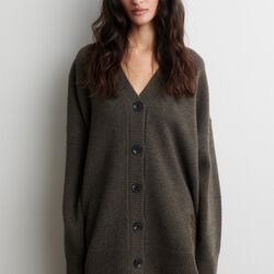 Alpha Knit Monogram Cardigan, black olive, Second Female