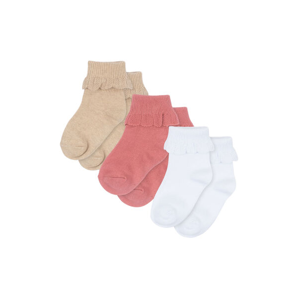 3 Pack Frill Socks, sand/optic white/raspberry, Konges Sløjd