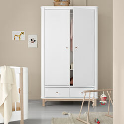 Wood Wardrobe 2 Doors, white/oak, Oliver Furniture
