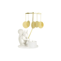 Winter stories squirell with angel chime värmeljusstake, vit/gold, Dottir Nordic Design