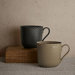 Rhombe Earth Mug with handle, slate, Lyngby Porcelæn