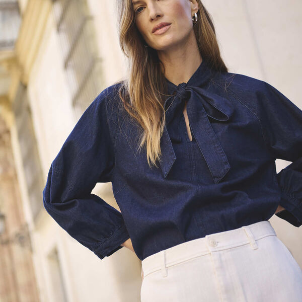 SassiPW Shirt l/s, medium dark blue denim, Part Two