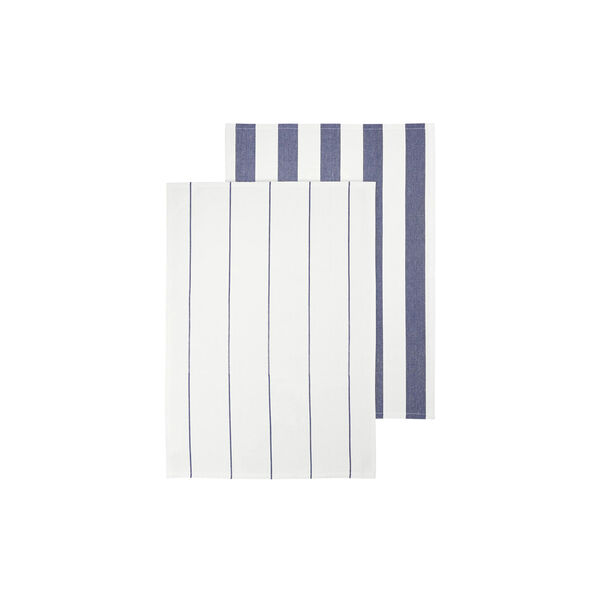 TAULO Striped Tea towel set of 2, white/mazarine blue, Blomus