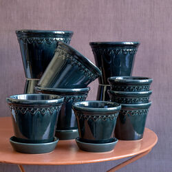 Københavner GLAZED kruka med fat, petroleum blue, Bergs Potter