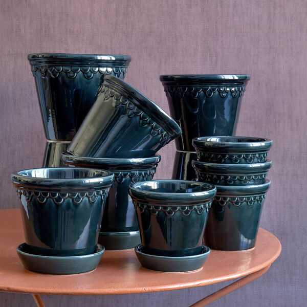Københavner GLAZED kruka med fat, petroleum blue, Bergs Potter
