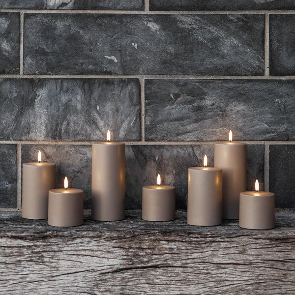 LED Outdoor Pillar Candle 20 cm, sandstone, Uyuni Lighting