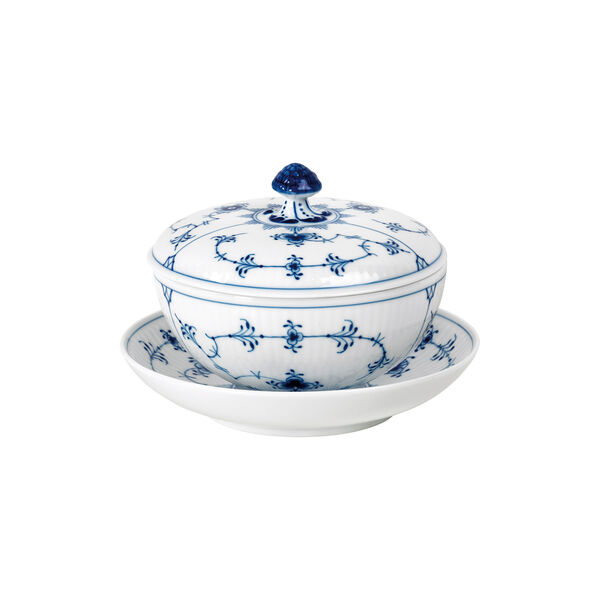 Blue Fluted Plain sk&aring;l med lock och fat 38 cl, Royal Copenhagen