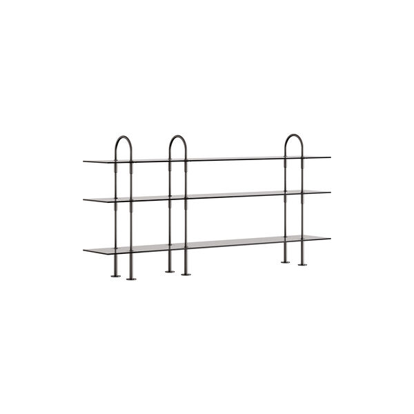 Keen Shelving, black brass/ smoked tempered glass, GUBI