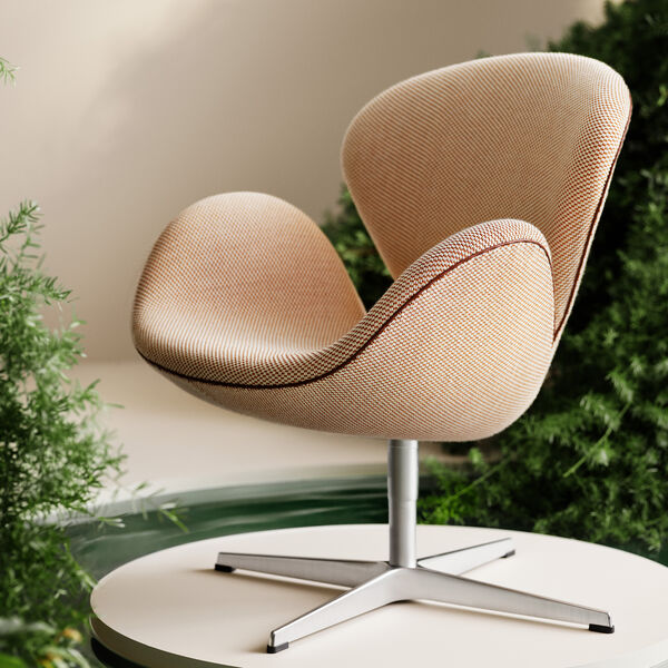 Swan&trade; 3320 Loungestol with Piping Choice 2024, creme/brown 0428/chestnut, Fritz Hansen