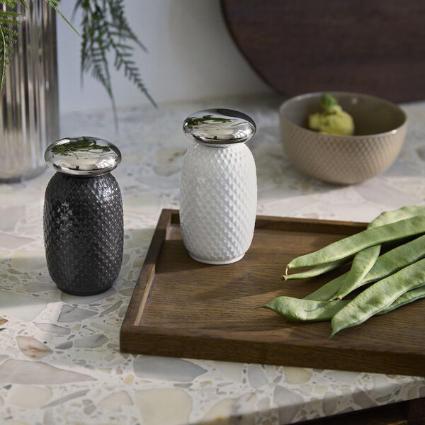 Rhombe Salt- och pepparset, white/slate, Lyngby Porcel&aelig;n