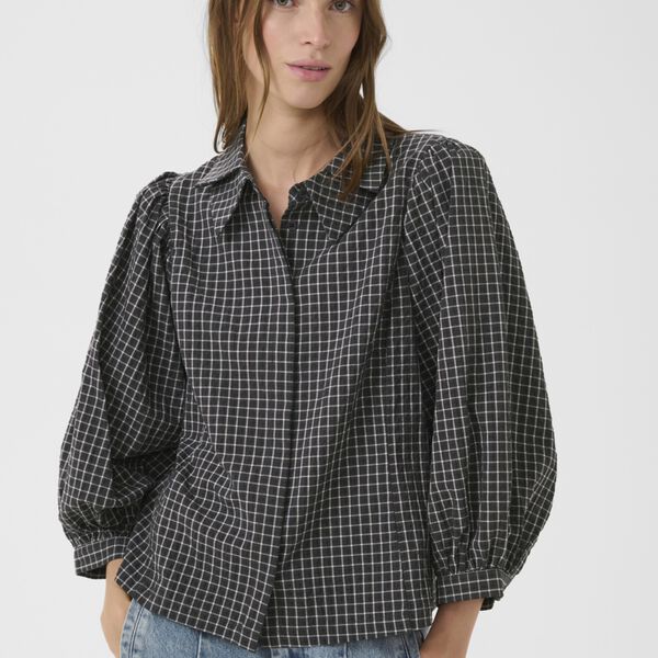 KBEllen Frosty Blouse, dark grey check, Karen by Simonsen
