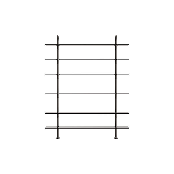 Keen Shelving, black brass/smoked tempered glass, GUBI