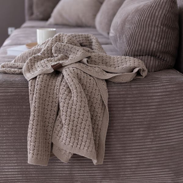 Stickad Pläd Square, khaki, By LOHN