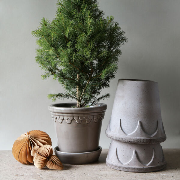 Københavner GLAZED kruka med fat, pearl grey, Bergs Potter