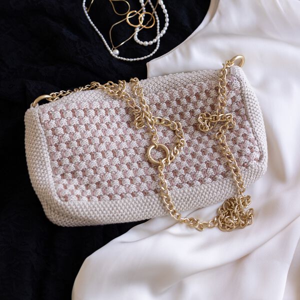 Stickad Clutch Kedja Multi, beige-rose-brown, By LOHN