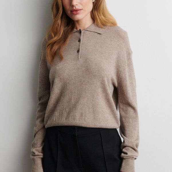 Longo Knit LS Collar, mid brown melange, Second Female