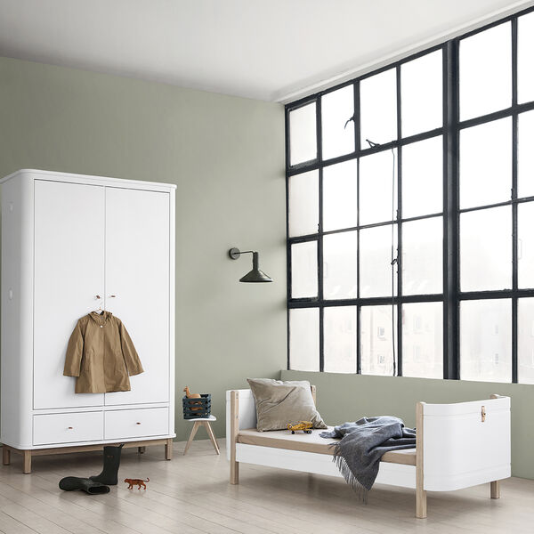 Wood Wardrobe 2 Doors, white/oak, Oliver Furniture