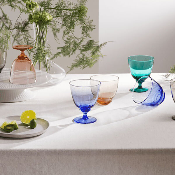 Flow glas på fot, mörkblå, Holmegaard