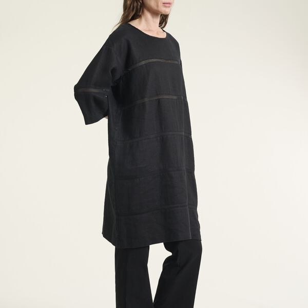 Lazy linen kl&auml;nning med paneler, black, BITTE KAI RAND