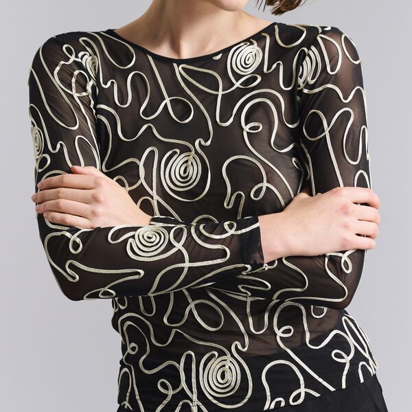 Twirl mesh mesh t-shirt, black/ivory twirl, BITTE KAI RAND