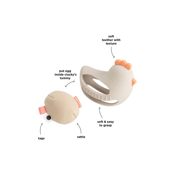 Clucky Grip & Teether Toy w/ Rattle, sand, Done by Deer